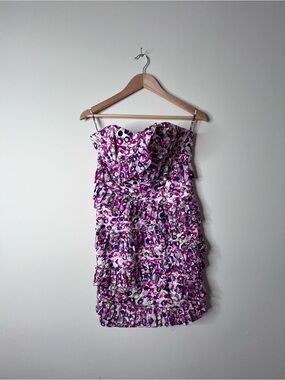 Cynthia Steffe Floral Strapless Mini Dress - Pink, Purple & Green